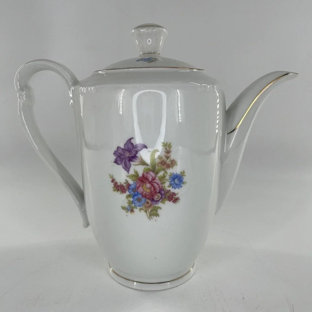 Antique Coffee Pot Footed Floral c 1903-1945 Winterling Bavaria Germany, 9.25